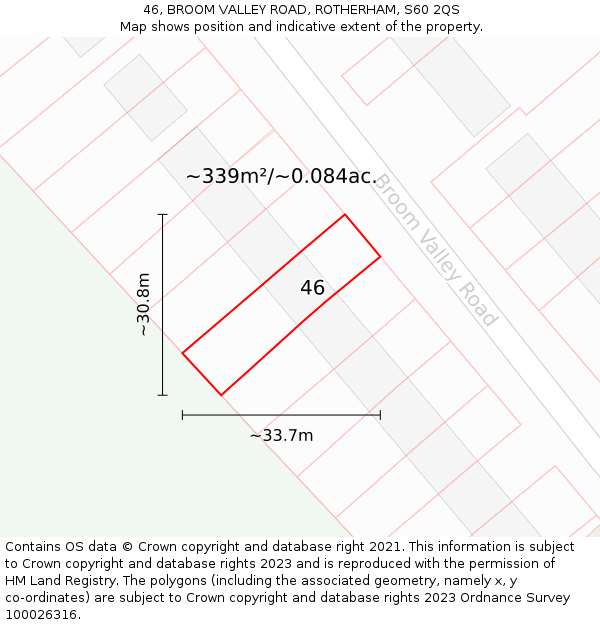 46, BROOM VALLEY ROAD, ROTHERHAM, S60 2QS: Plot and title map