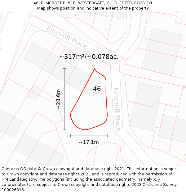 46, ELMCROFT PLACE, WESTERGATE, CHICHESTER, PO20 3XL: Plot and title map