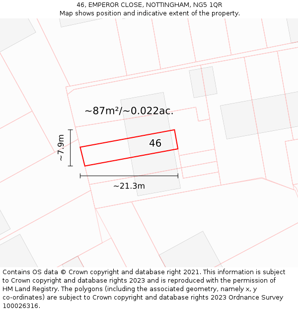 46, EMPEROR CLOSE, NOTTINGHAM, NG5 1QR: Plot and title map