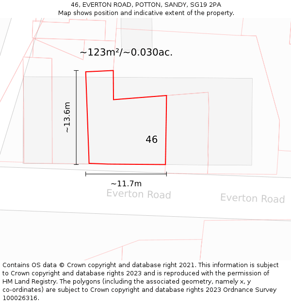 46, EVERTON ROAD, POTTON, SANDY, SG19 2PA: Plot and title map