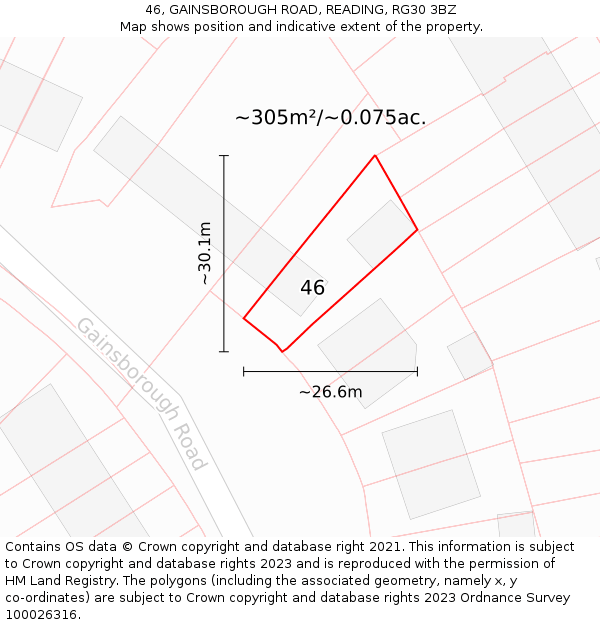 46, GAINSBOROUGH ROAD, READING, RG30 3BZ: Plot and title map