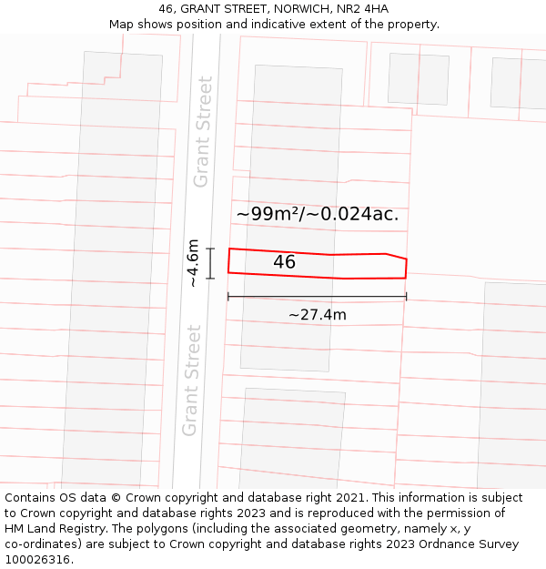 46, GRANT STREET, NORWICH, NR2 4HA: Plot and title map