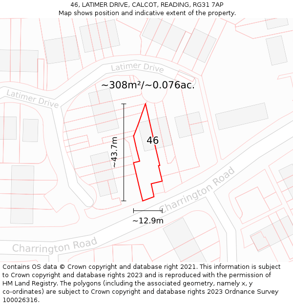 46, LATIMER DRIVE, CALCOT, READING, RG31 7AP: Plot and title map