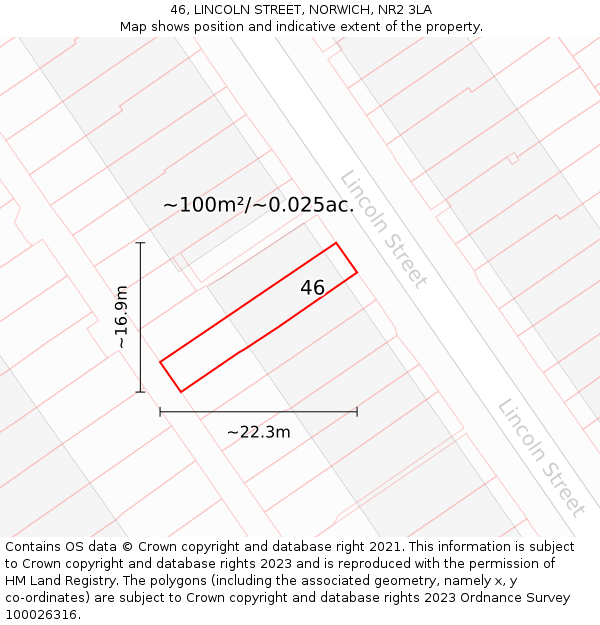 46, LINCOLN STREET, NORWICH, NR2 3LA: Plot and title map