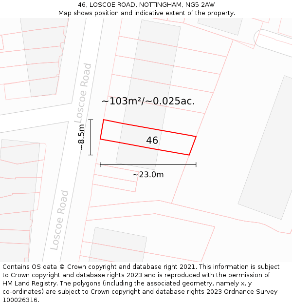 46, LOSCOE ROAD, NOTTINGHAM, NG5 2AW: Plot and title map