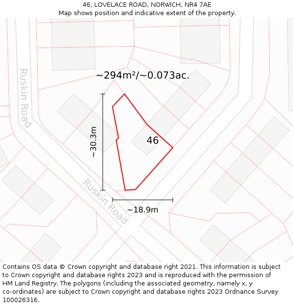 46, LOVELACE ROAD, NORWICH, NR4 7AE: Plot and title map