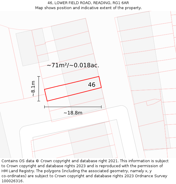 46, LOWER FIELD ROAD, READING, RG1 6AR: Plot and title map