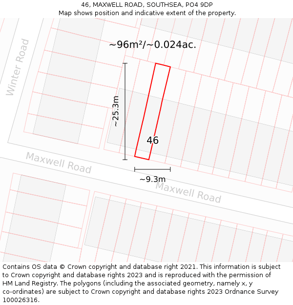 46, MAXWELL ROAD, SOUTHSEA, PO4 9DP: Plot and title map