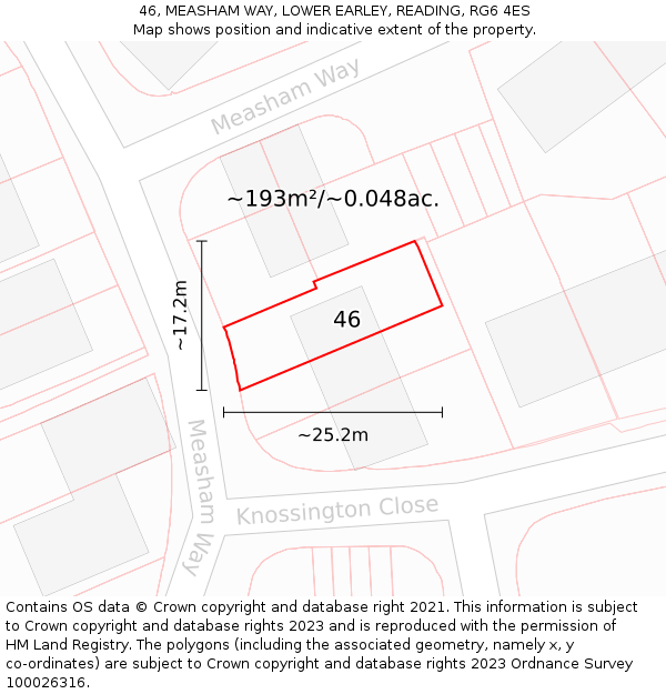 46, MEASHAM WAY, LOWER EARLEY, READING, RG6 4ES: Plot and title map