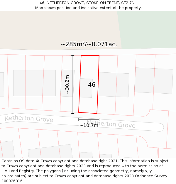 46, NETHERTON GROVE, STOKE-ON-TRENT, ST2 7NL: Plot and title map