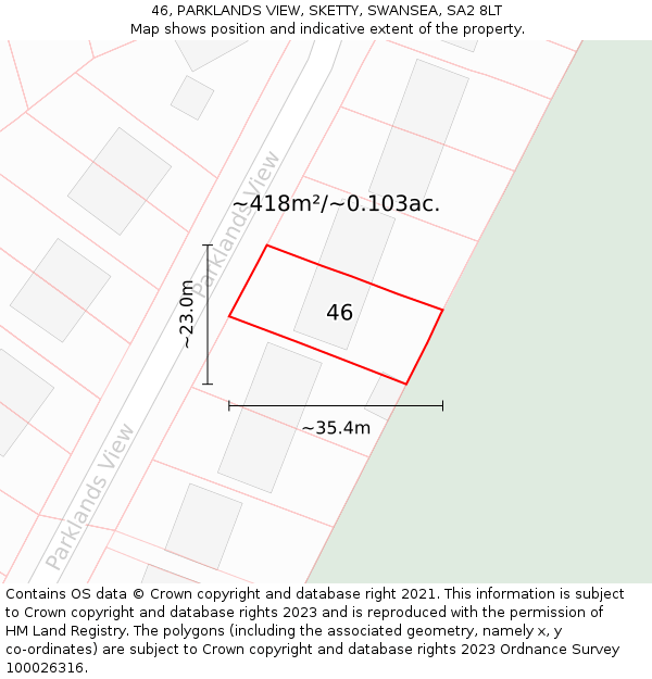 46, PARKLANDS VIEW, SKETTY, SWANSEA, SA2 8LT: Plot and title map