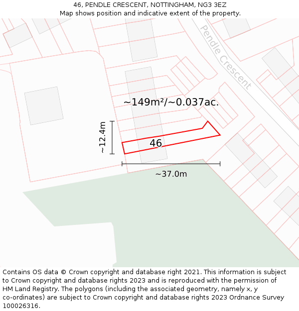 46, PENDLE CRESCENT, NOTTINGHAM, NG3 3EZ: Plot and title map