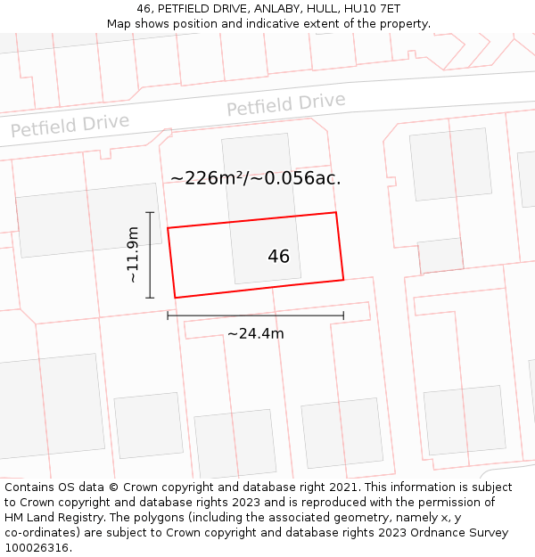 46, PETFIELD DRIVE, ANLABY, HULL, HU10 7ET: Plot and title map