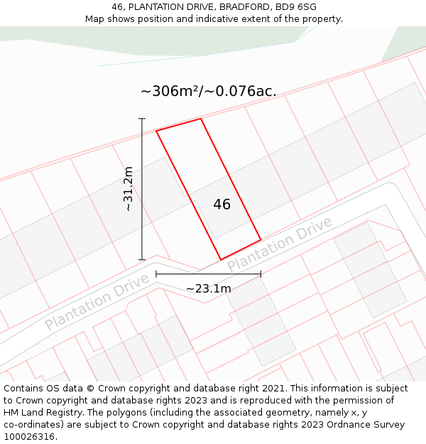 46, PLANTATION DRIVE, BRADFORD, BD9 6SG: Plot and title map
