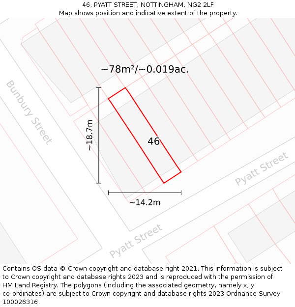 46, PYATT STREET, NOTTINGHAM, NG2 2LF: Plot and title map