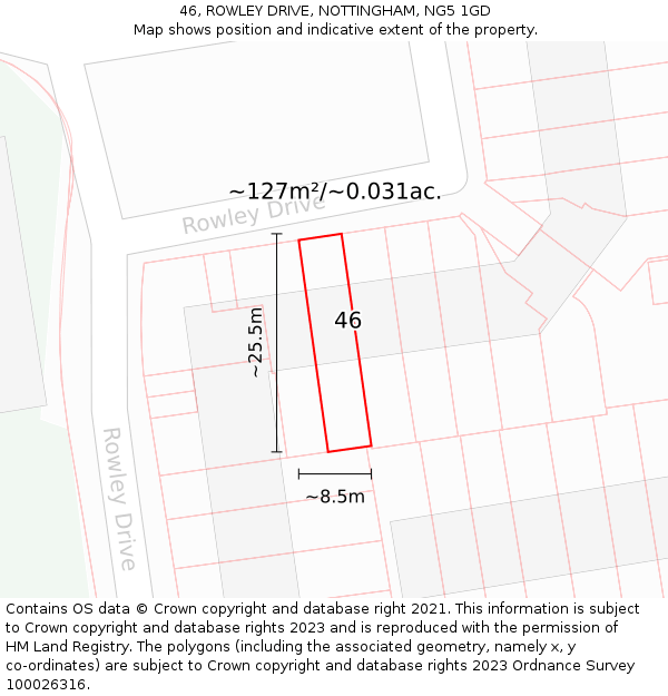 46, ROWLEY DRIVE, NOTTINGHAM, NG5 1GD: Plot and title map