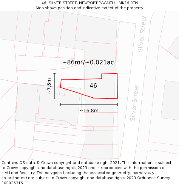 46, SILVER STREET, NEWPORT PAGNELL, MK16 0EN: Plot and title map