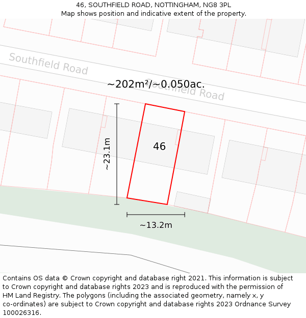 46, SOUTHFIELD ROAD, NOTTINGHAM, NG8 3PL: Plot and title map
