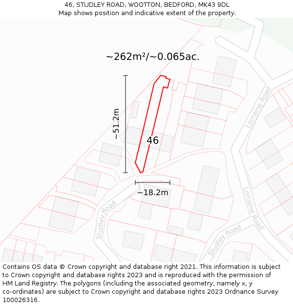 46, STUDLEY ROAD, WOOTTON, BEDFORD, MK43 9DL: Plot and title map