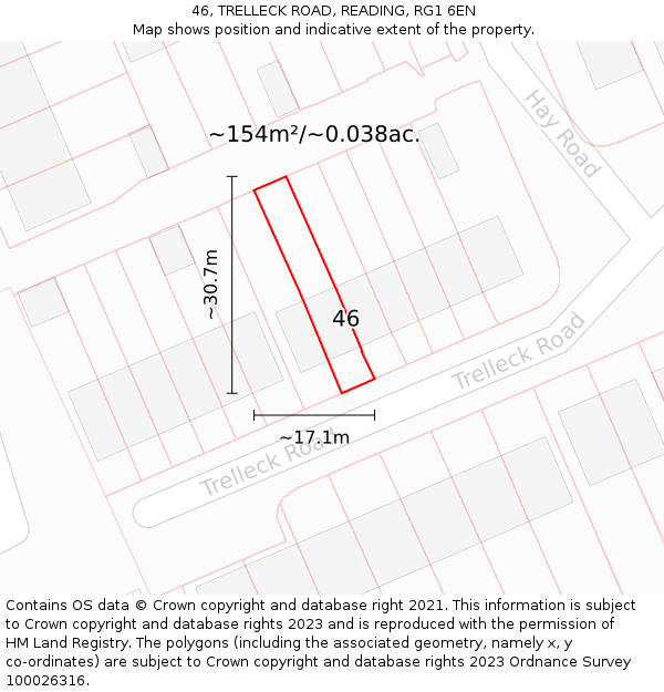 46, TRELLECK ROAD, READING, RG1 6EN: Plot and title map