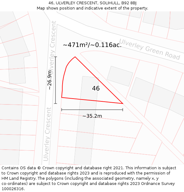 46, ULVERLEY CRESCENT, SOLIHULL, B92 8BJ: Plot and title map