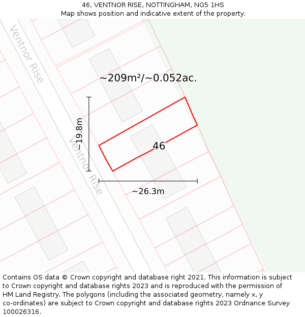 46, VENTNOR RISE, NOTTINGHAM, NG5 1HS: Plot and title map
