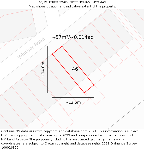 46, WHITTIER ROAD, NOTTINGHAM, NG2 4AS: Plot and title map