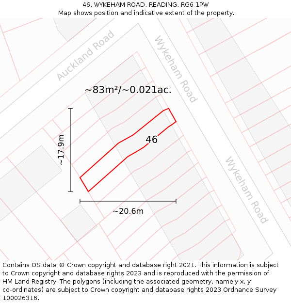 46, WYKEHAM ROAD, READING, RG6 1PW: Plot and title map