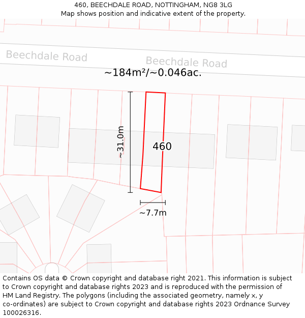 460, BEECHDALE ROAD, NOTTINGHAM, NG8 3LG: Plot and title map