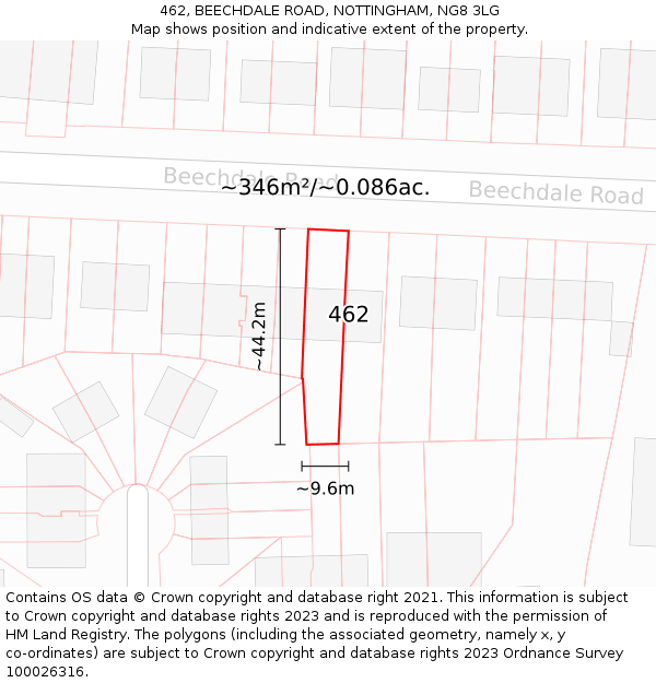 462, BEECHDALE ROAD, NOTTINGHAM, NG8 3LG: Plot and title map