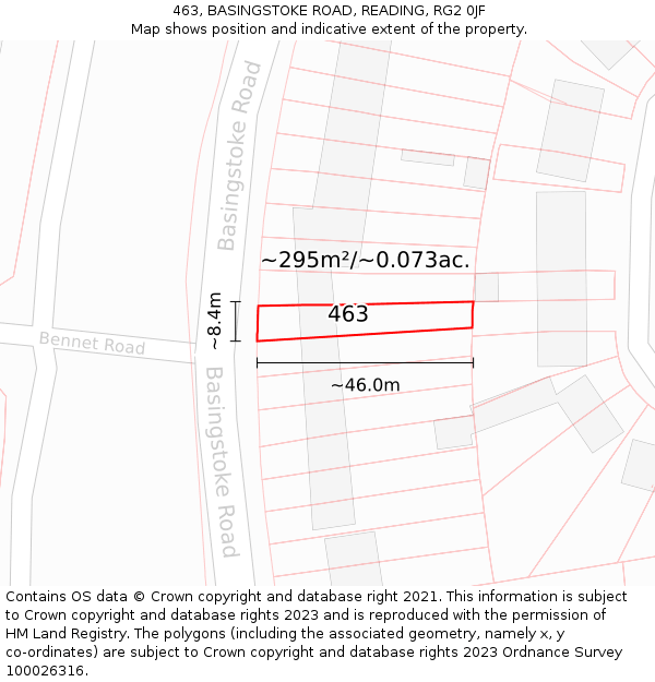 463, BASINGSTOKE ROAD, READING, RG2 0JF: Plot and title map