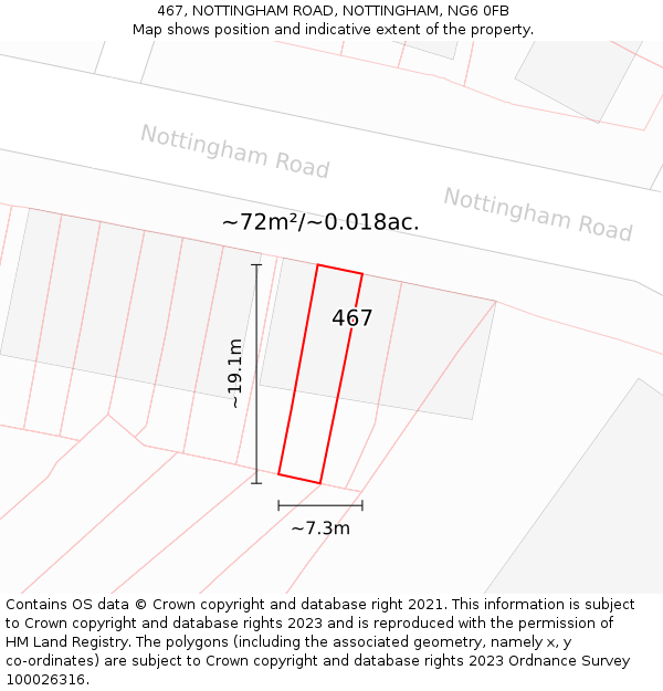 467, NOTTINGHAM ROAD, NOTTINGHAM, NG6 0FB: Plot and title map