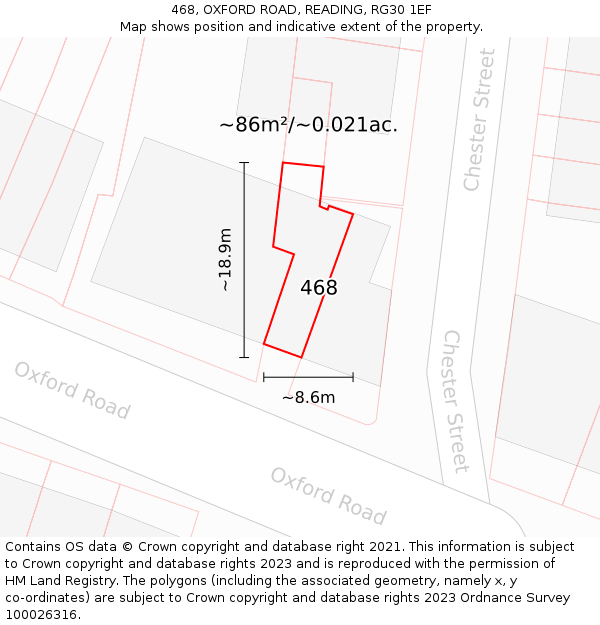 468, OXFORD ROAD, READING, RG30 1EF: Plot and title map