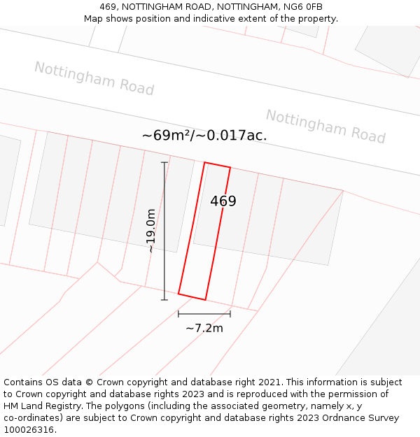 469, NOTTINGHAM ROAD, NOTTINGHAM, NG6 0FB: Plot and title map