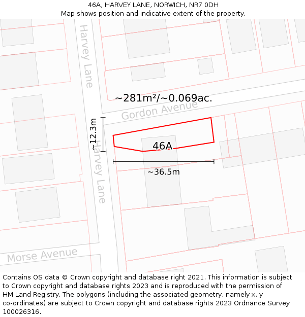 46A, HARVEY LANE, NORWICH, NR7 0DH: Plot and title map