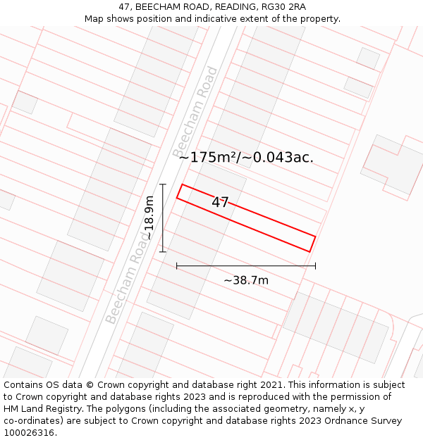 47, BEECHAM ROAD, READING, RG30 2RA: Plot and title map