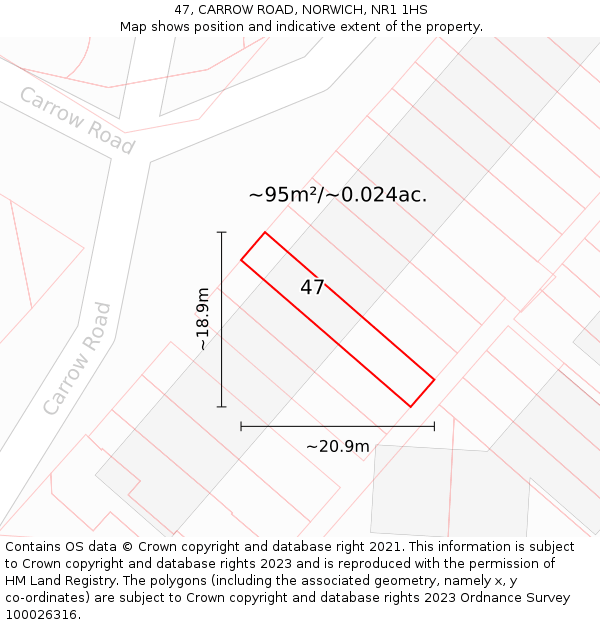 47, CARROW ROAD, NORWICH, NR1 1HS: Plot and title map