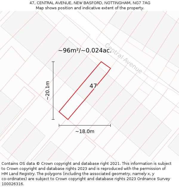 47, CENTRAL AVENUE, NEW BASFORD, NOTTINGHAM, NG7 7AG: Plot and title map