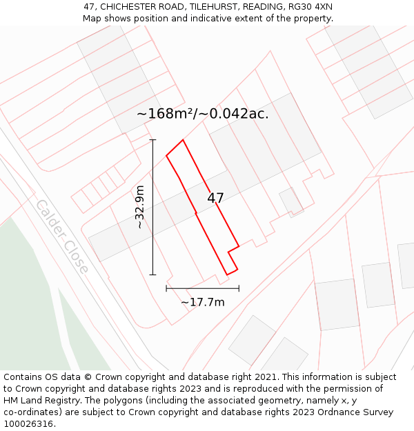 47, CHICHESTER ROAD, TILEHURST, READING, RG30 4XN: Plot and title map