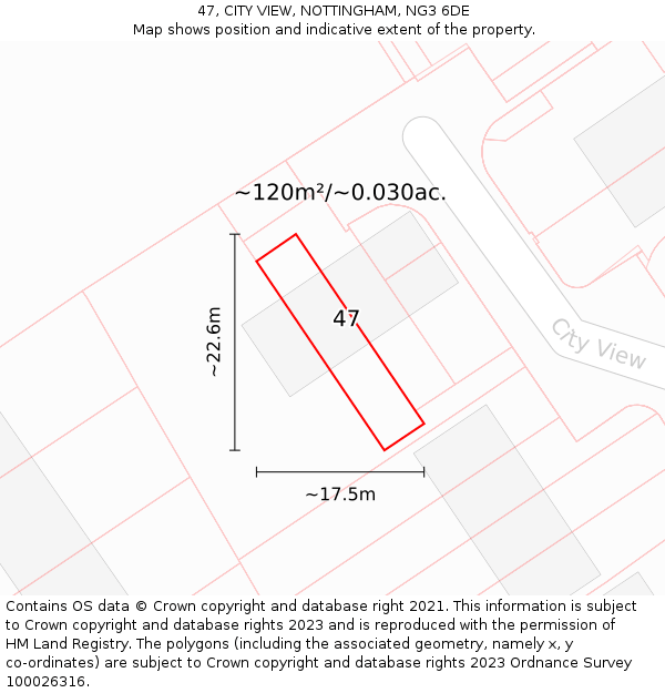 47, CITY VIEW, NOTTINGHAM, NG3 6DE: Plot and title map