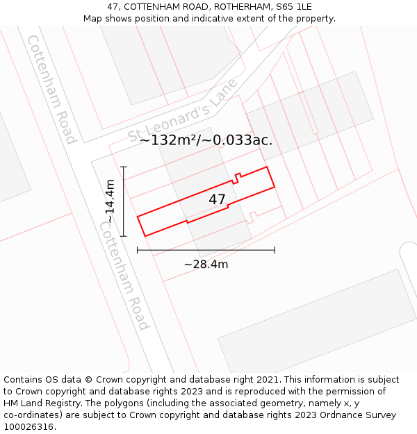 47, COTTENHAM ROAD, ROTHERHAM, S65 1LE: Plot and title map