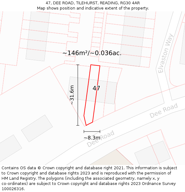 47, DEE ROAD, TILEHURST, READING, RG30 4AR: Plot and title map