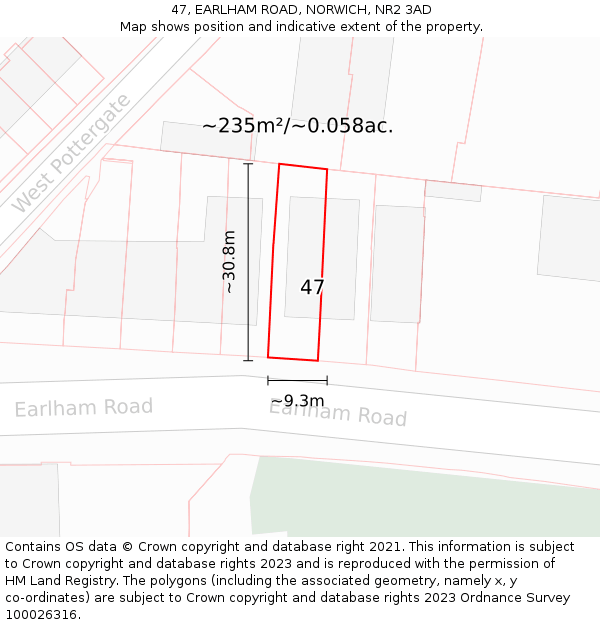 47, EARLHAM ROAD, NORWICH, NR2 3AD: Plot and title map