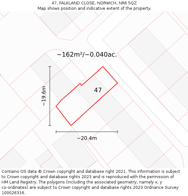 47, FALKLAND CLOSE, NORWICH, NR6 5QZ: Plot and title map