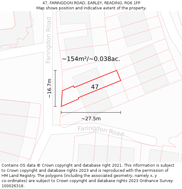 47, FARINGDON ROAD, EARLEY, READING, RG6 1FP: Plot and title map