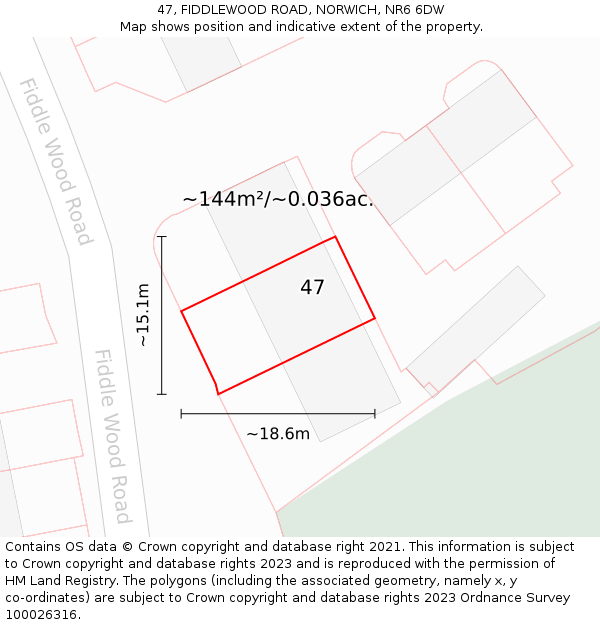 47, FIDDLEWOOD ROAD, NORWICH, NR6 6DW: Plot and title map