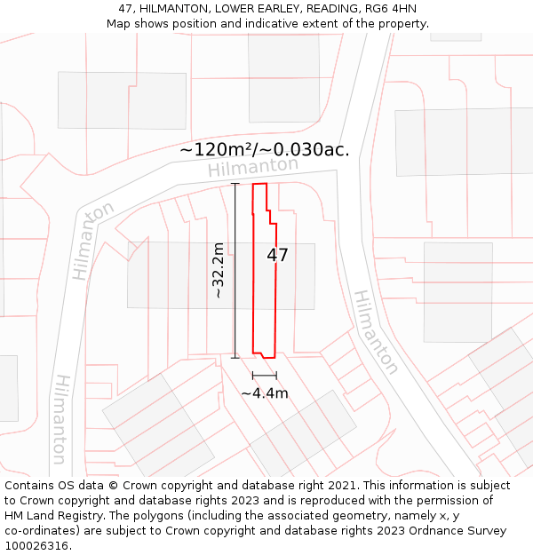 47, HILMANTON, LOWER EARLEY, READING, RG6 4HN: Plot and title map
