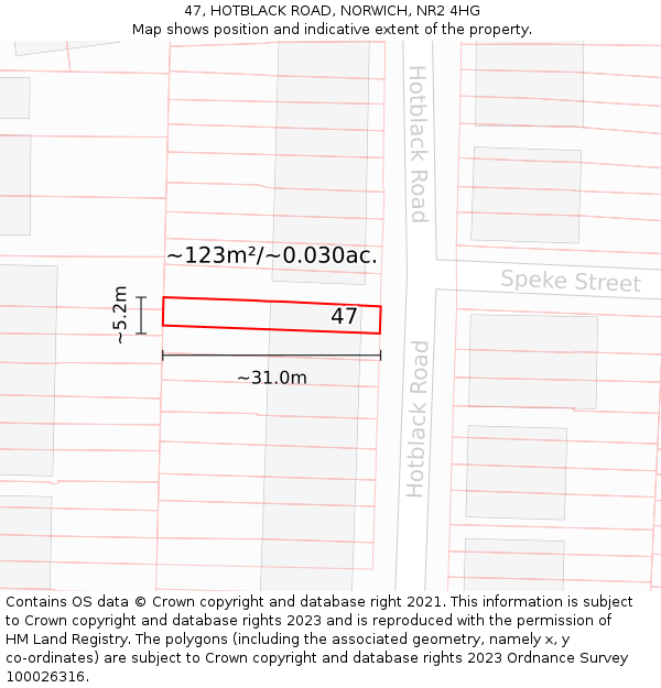 47, HOTBLACK ROAD, NORWICH, NR2 4HG: Plot and title map