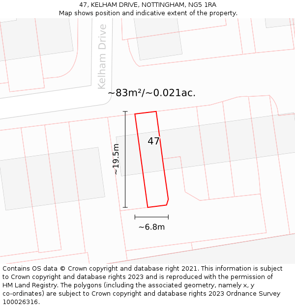 47, KELHAM DRIVE, NOTTINGHAM, NG5 1RA: Plot and title map