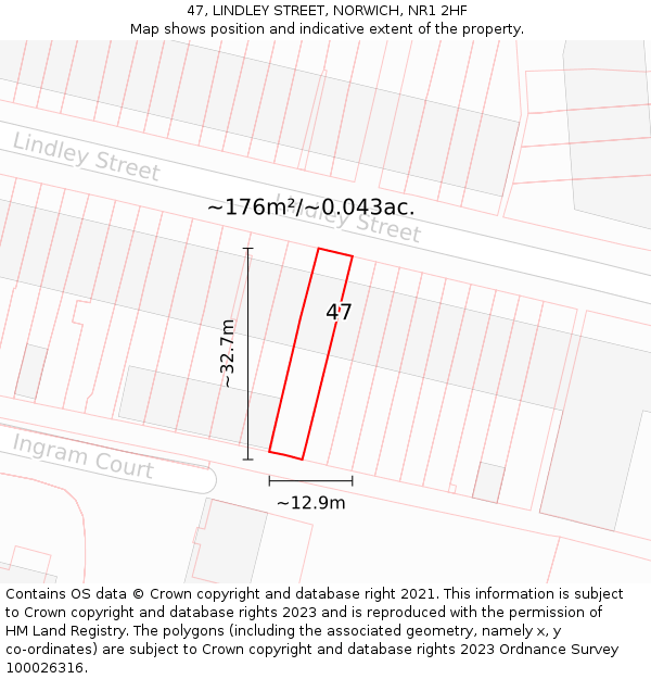 47, LINDLEY STREET, NORWICH, NR1 2HF: Plot and title map
